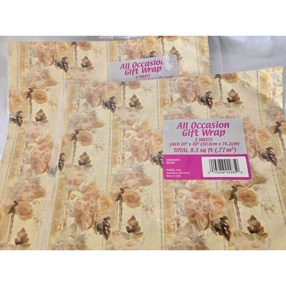 Vintage Neutral Wedding Wrapping Paper 8.3 SF Celebration Lot of 2 Wedding Party